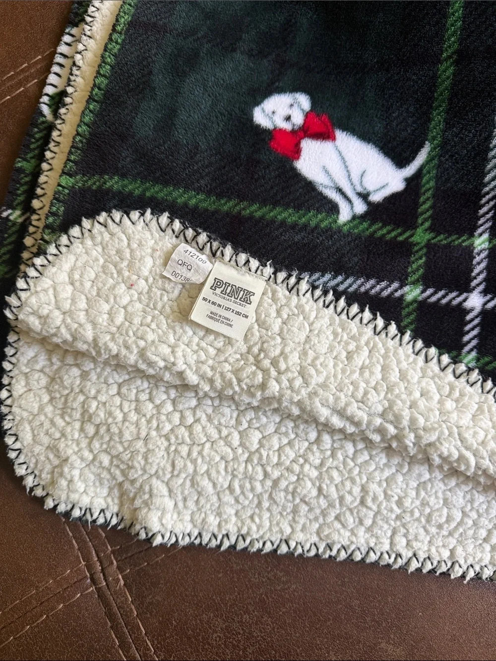 PINK Sherpa Holiday Plaid Throw - Black, Green & White